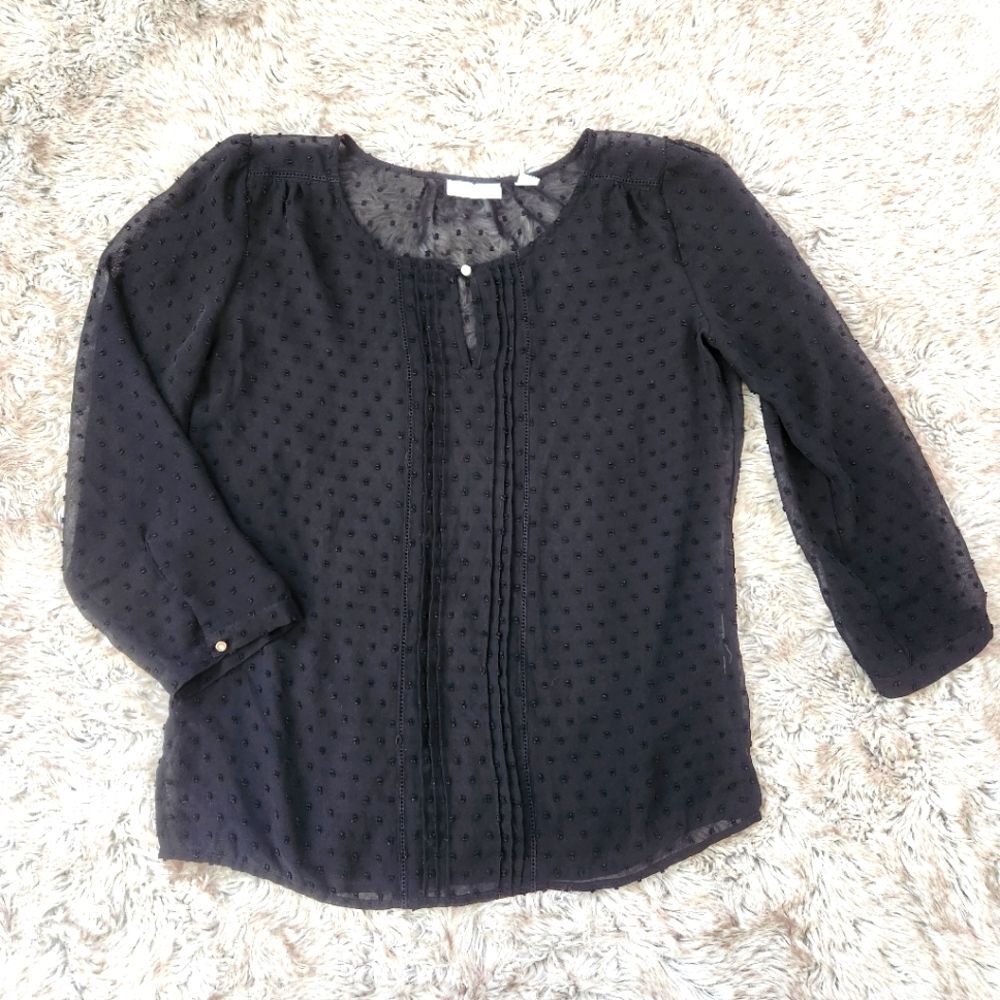 New York & Company Long Sleeve Sheer Black Swiss Dot Blouse Women's Size XS